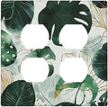 Boho Tropical Green Leaf Watercolor Banana Leaves Outlet Covers 2 Gang Double Duplex Decorative Light Switch Covers Electrical Wallplates Socket Faceplate For Bed Room Living Room Decor