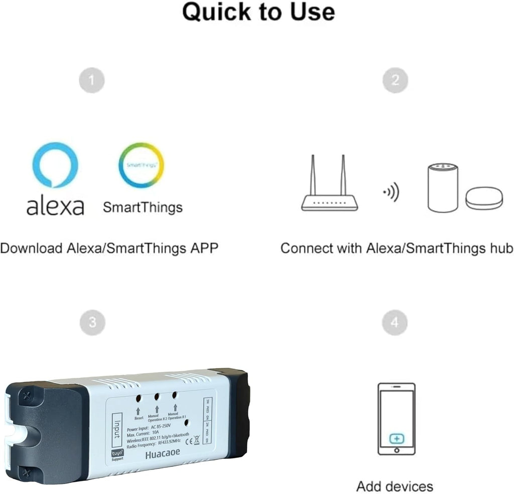 Tuya 2 Channel Updated AC 85-250V, Momentary Inching Self-Locking Relay Module,Tuya App Remote Control,WiFi RF Bluetooth Switch Module,Dry Contact,Compatible with Alexa Goolge Home