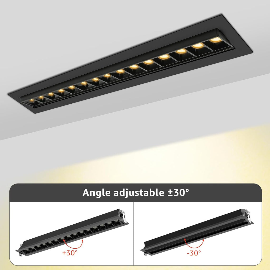 LED Linear Recessed Spotlight, Black Aluminum Recessed Grille Spotlight with Junction Box, Dimable 5 CCT 3000K-6500K, TRIAC Dimming Lighting for Living Room Kitchen Bedroom Hallway