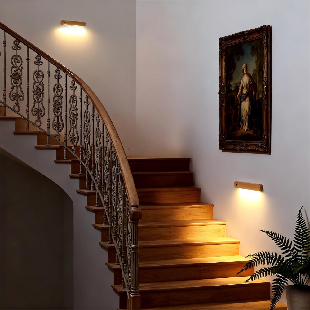 2 Pcs LED Motion Sensor Night Light Battery Operated Wall Light-USB Rechargeable Magnetic Light with Warm White Light for Kids Room Bathroom Cabinet Closet Hallway Comes
