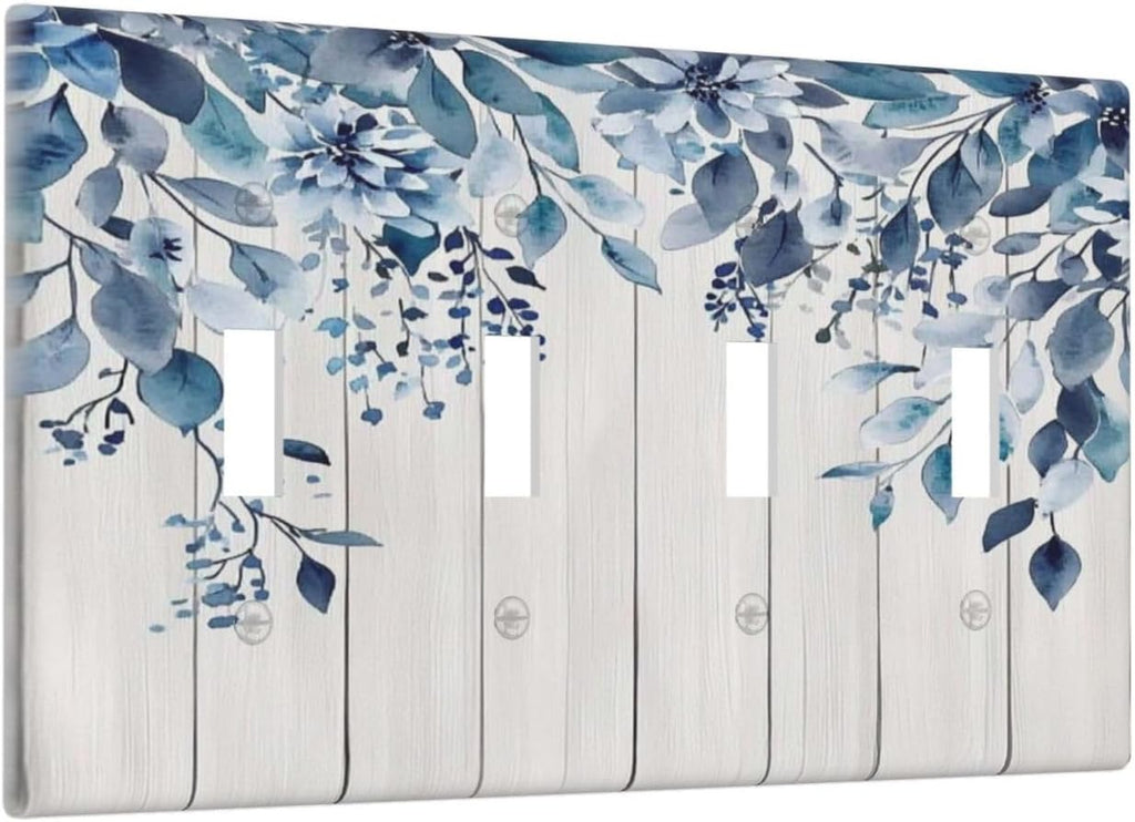 Eucalyptus Rustic Watercolor Plant Light Switch Covers Quad Toggle Electrical Faceplate 4 Gang Wall Plate Decorative Switch Plates For Farmhouse Home Decor