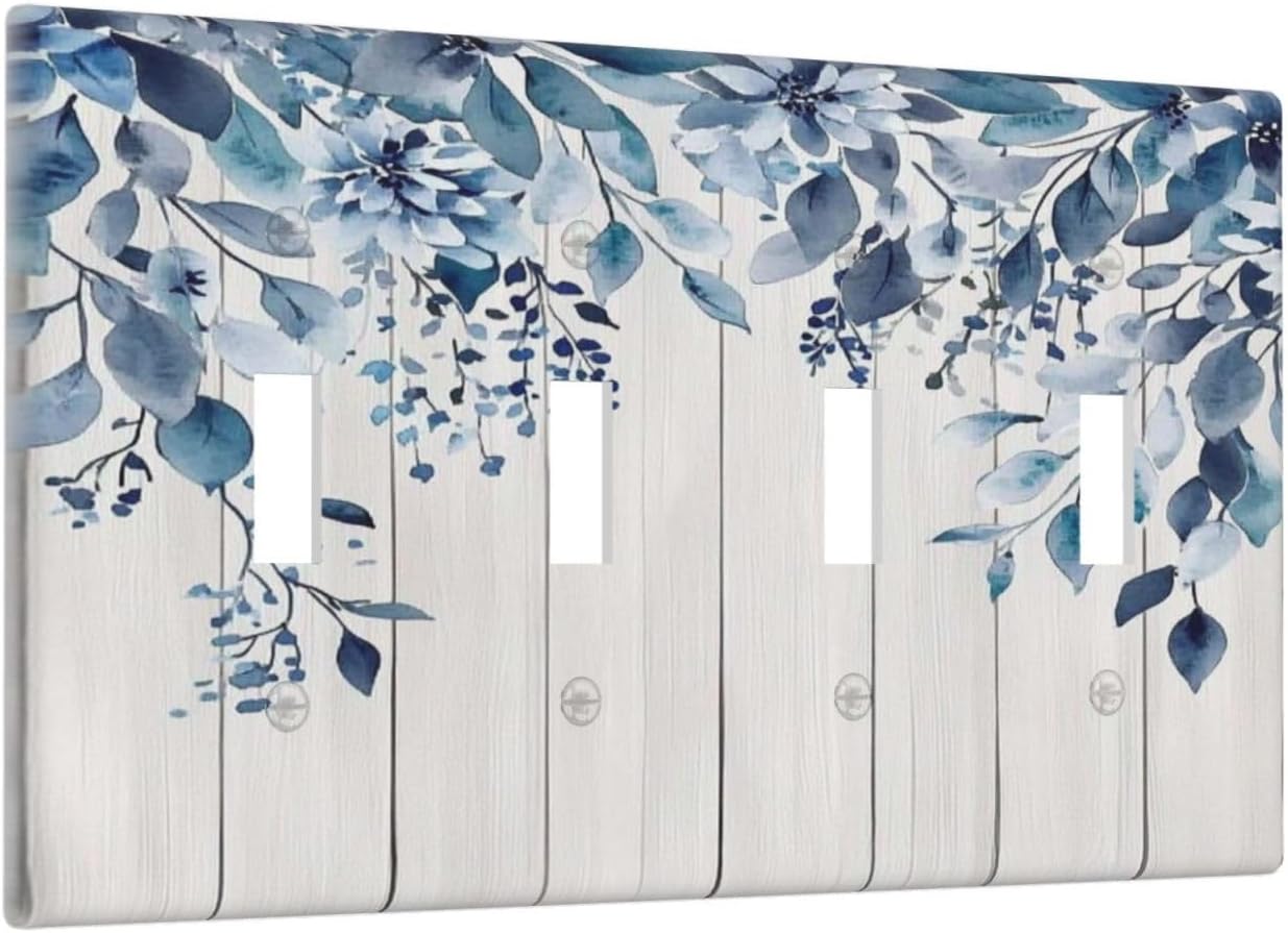 Eucalyptus Rustic Watercolor Plant Light Switch Covers Quad Toggle Electrical Faceplate 4 Gang Wall Plate Decorative Switch Plates For Farmhouse Home Decor