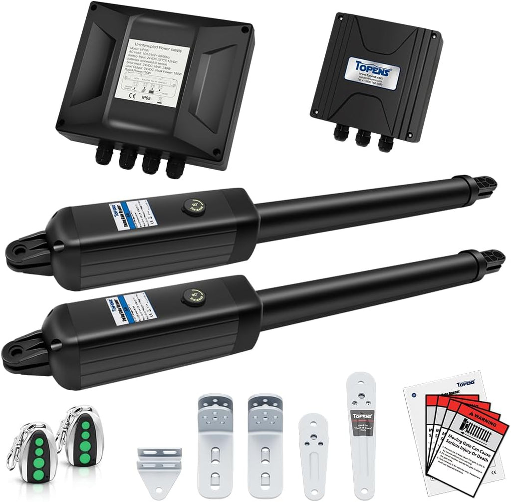 TOPENS A8132 Dual Swing Gate Opener Heavy Duty Automatic Gate Motor for Double Swing Gates Up to 18ft per Arm, Electric Driveway Gate Operator AC Powered with Remote Control Kit Solar Compatible
