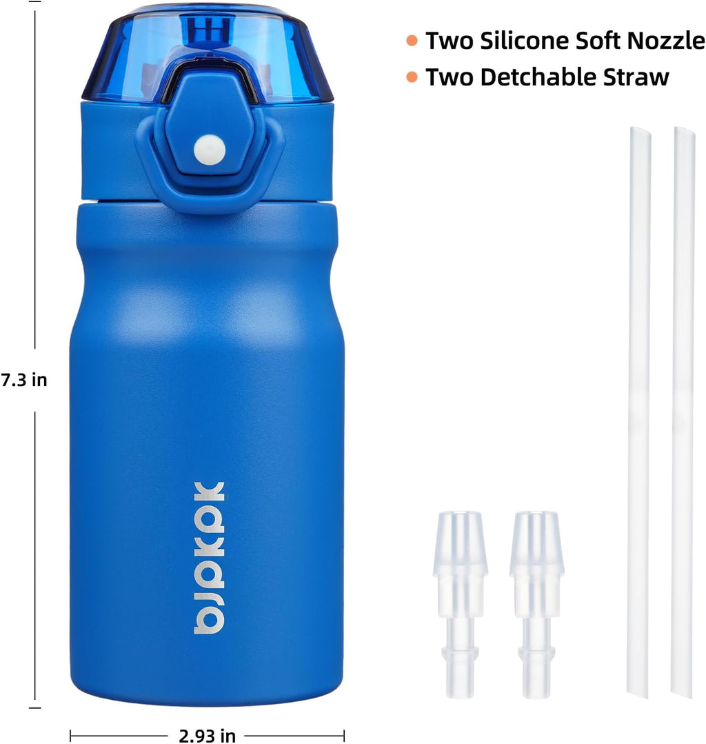 BJPKPK Insulated Water Bottle 14oz Stainless Steel Water Bottles with Straw and Carry Handle Double Wall Metal Thermal Flask,Blue
