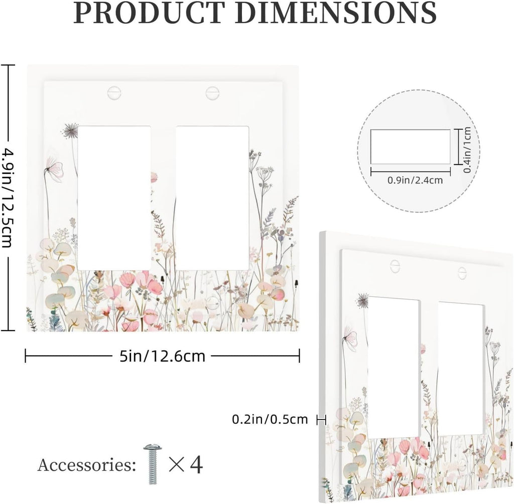 Floral Watercolor Wildflower Dandelion Plant Decorative Outlet Covers 2 Gang Double GFCI Rocker Electrical Wall Panels Light Switch Cover Plate for Farmhouse Bed Room Decor