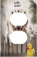 Funny Dog Rustic Farmhouse Wooden Fence Labrador Outlet Covers 1 Gang Duplex Light Switch Cover Decorative Switch Plates Electrical Receptacle Faceplate Wall Plate For Kids Room Bathroom Decor