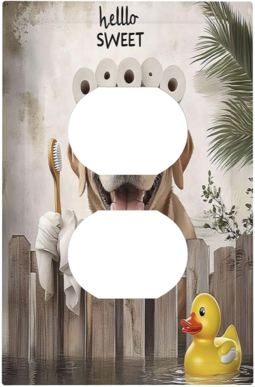 Funny Dog Rustic Farmhouse Wooden Fence Labrador Outlet Covers 1 Gang Duplex Light Switch Cover Decorative Switch Plates Electrical Receptacle Faceplate Wall Plate For Kids Room Bathroom Decor