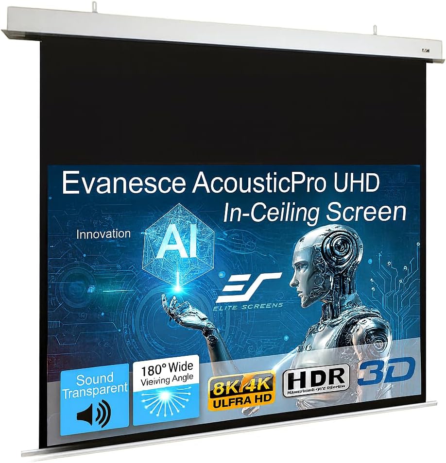 Elite Screens Evanesce 126" in-Ceiling Motorized Projector Screen 16:9, Acoustic Pro UHD, 8K HD Perforated Weave, Acoustically Transparent, Recessed Drop-Down for Standard Throw, IHOME126H3-E12-AUHD