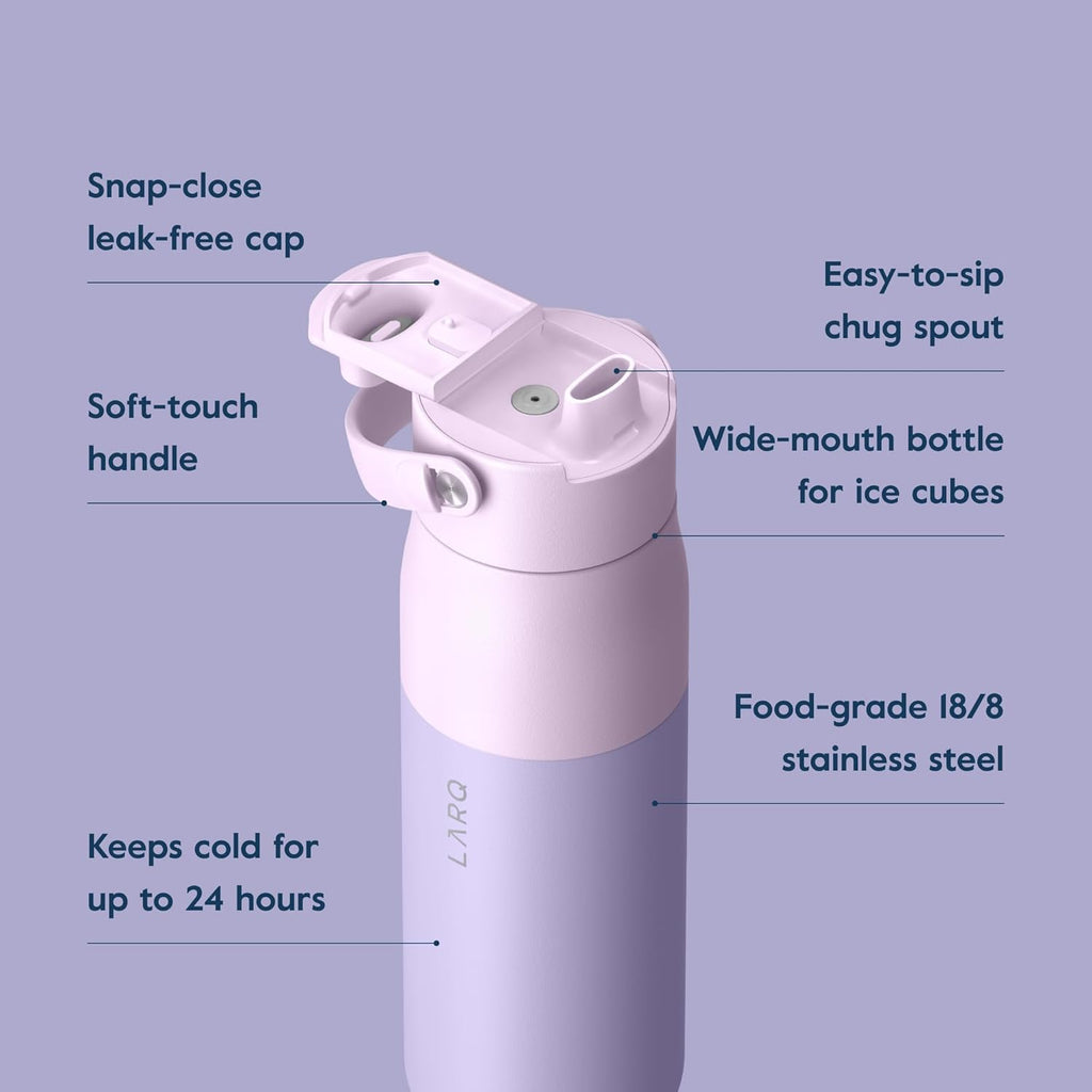 LARQ Bottle Swig Top 34oz - Insulated Reusable Stainless Steel Water Bottle With Built-In Silicone Handle | BPA Free | For Sports, Gym, and Travel, Luberon Lavender
