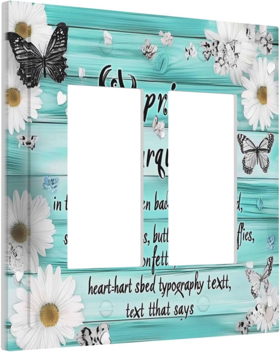 Teal Butterfly Daisy Rustic Wooden Signs Decorative Outlet Covers 2 Gang Double Gfci Rocker Electrical Wall Panels Light Switch Cover Plate For Farmhouse Cabin Decor