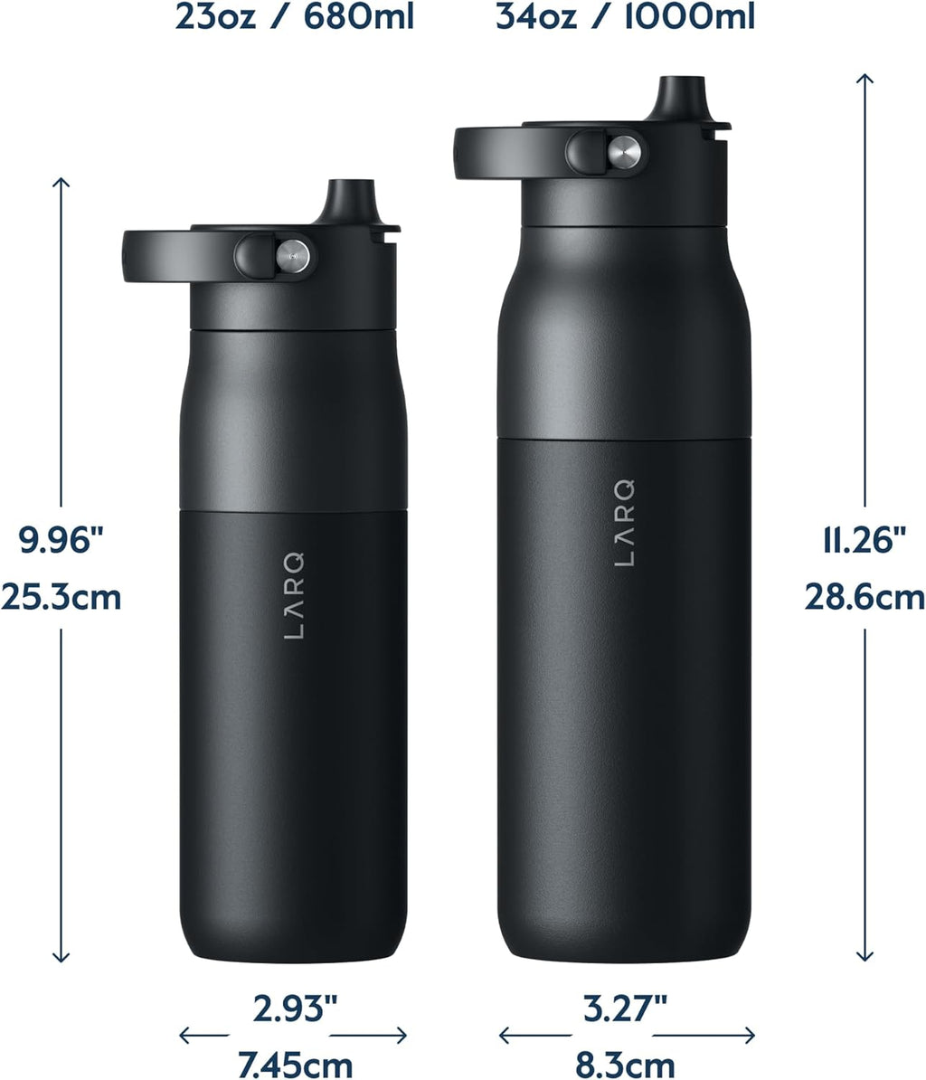 LARQ Bottle Swig Top 23oz - Insulated Stainless Steel Water Bottle With Built-In Silicone Handle | BPA Free | Reusable Water Bottle for Sports, Gym, and Travel, Obsidian Black