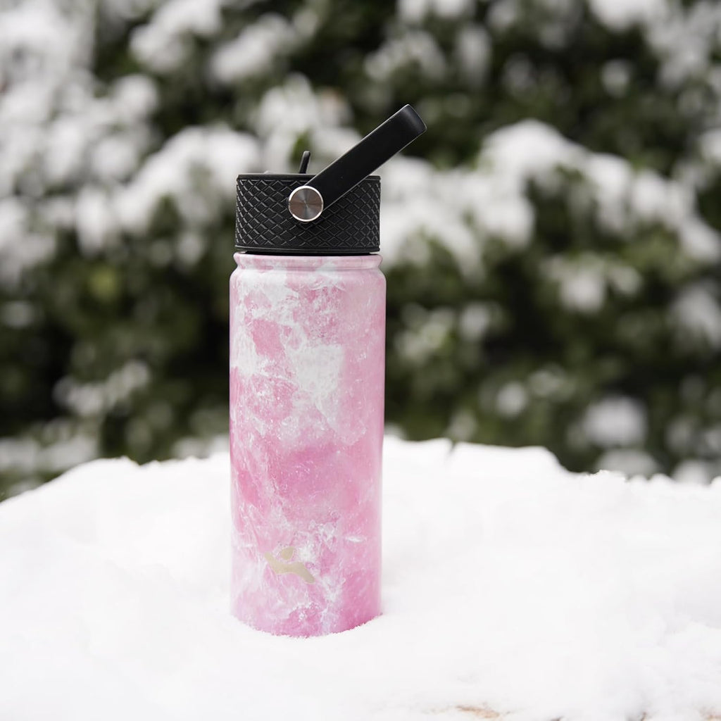 Insulated Water Bottle 24oz Stainless Steel Sport Bottles with 3 Lids,Marble Blossom