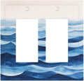 Decorative Outlet Covers Blue Watercolor Textured Abstract Ocean Wave 2 Gang Double Rocker Light Switch Cover Plate Electrical Switch Plate Cover Decorate GFCI Wall Plate for Bedroom living Room Decor
