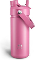 ENCOOL Insulated Water Bottle with Straw Stainless Steel Water Bottle, Leak-Proof, BPA-Free, Double Wall Vacuum Keeps Cold for 24 Hours for Sports, Travel, School (18 oz, Turkish Rose)