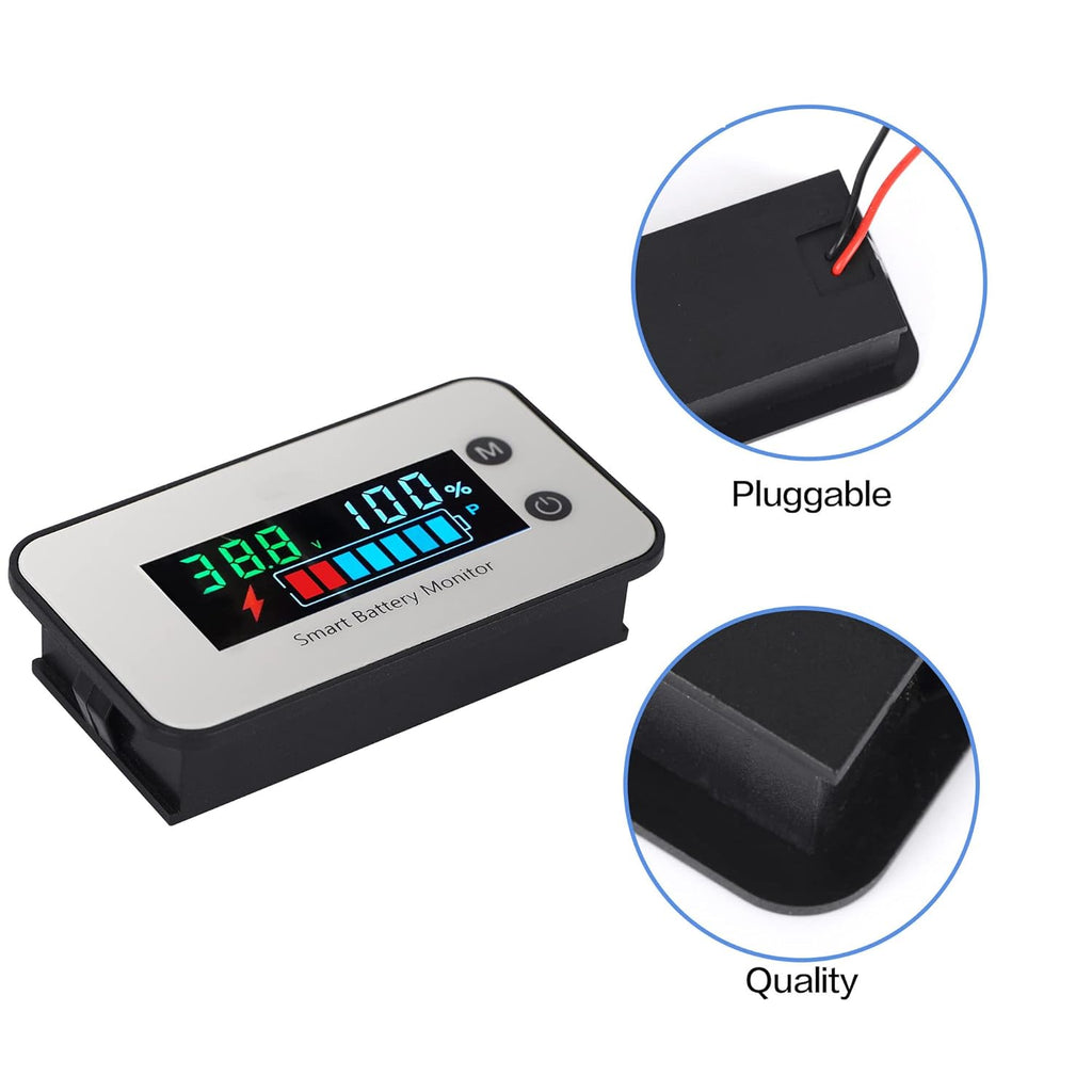 Upgrade IPX7 Waterproof Battery Tester, 7-100v Marine RV Golf Cart Battery Capacity Volt Monitor 12v 24v 36v 48v 60v 72v, Lead-Acid, Lithium Battery Monitor with Temp and Low Voltage Buzzer Alarm