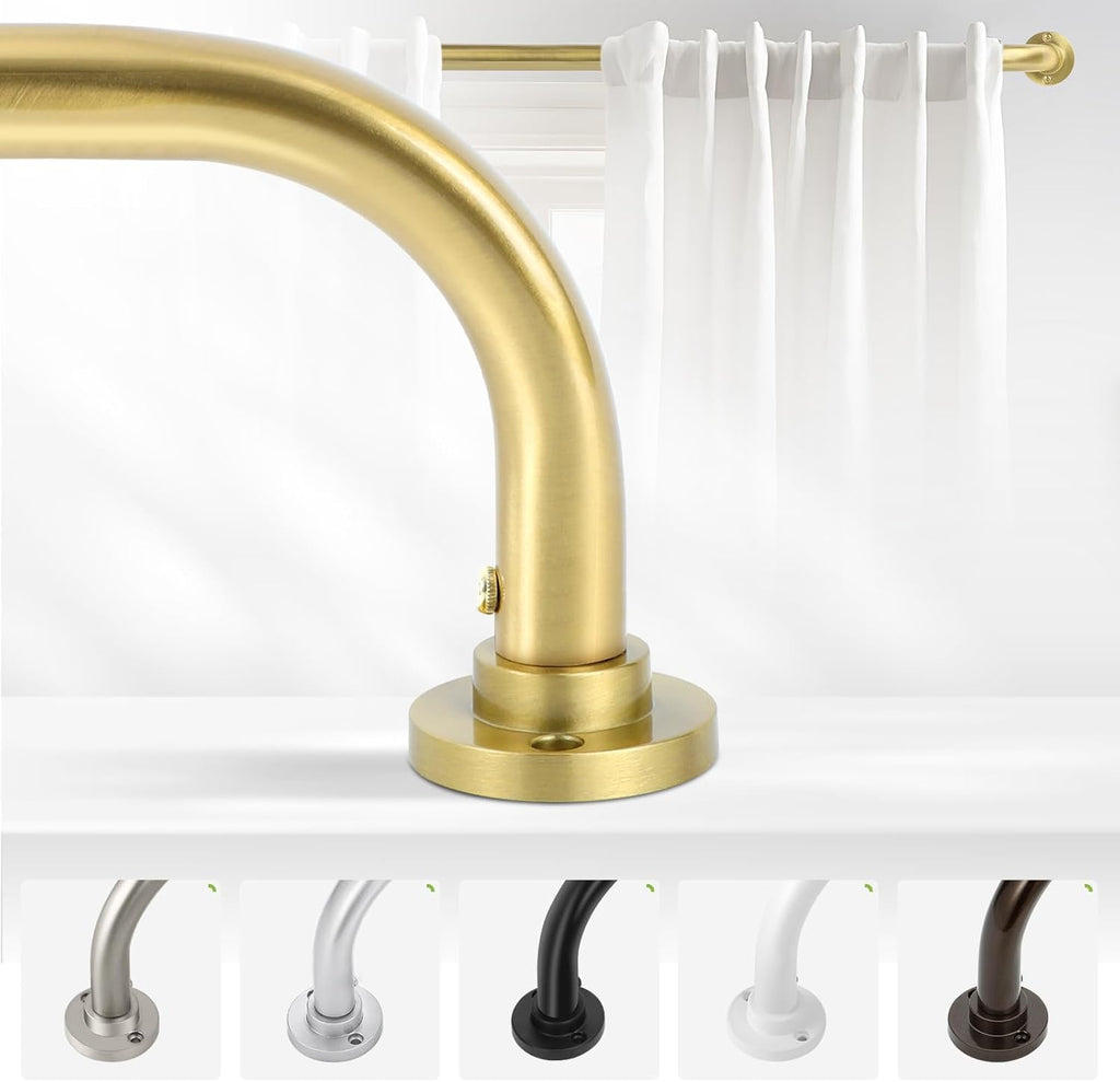Gold Wrap Around Curtain Rods 28 to 60 Inch:Blackout Heavy duty Adjustable Window Curtain Rod for Bedroom,Industrial Darkening Curved French Metal Single Drapery Rods Easy Install,Brushed Gold
