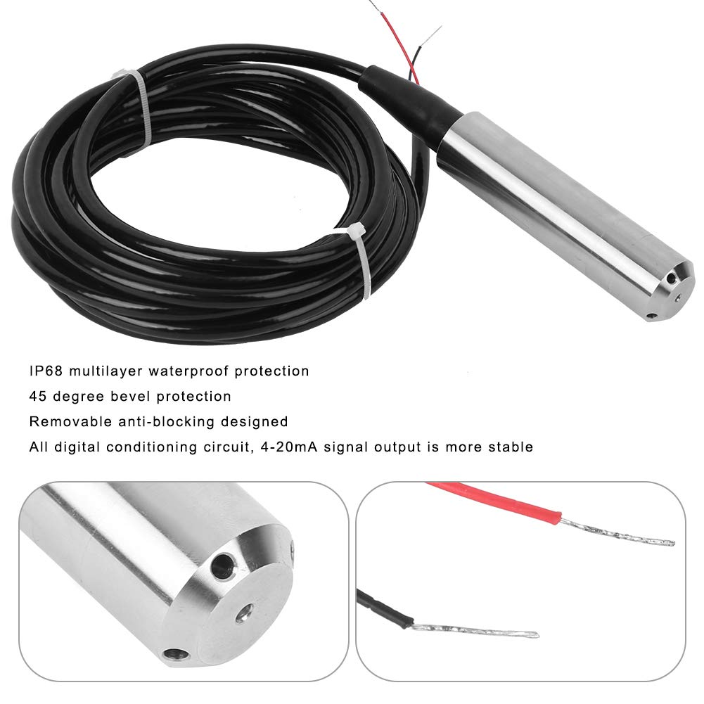 Oil Tank Level Sensor,Submersible Level Sensor 4-20ma,4-20ma 2m Pressure,Sensors TL‑136 Liquid Level Transmitter Water Level Sensor Detector 24VDC 4‑20mA Output (Range 0-2 Meters)