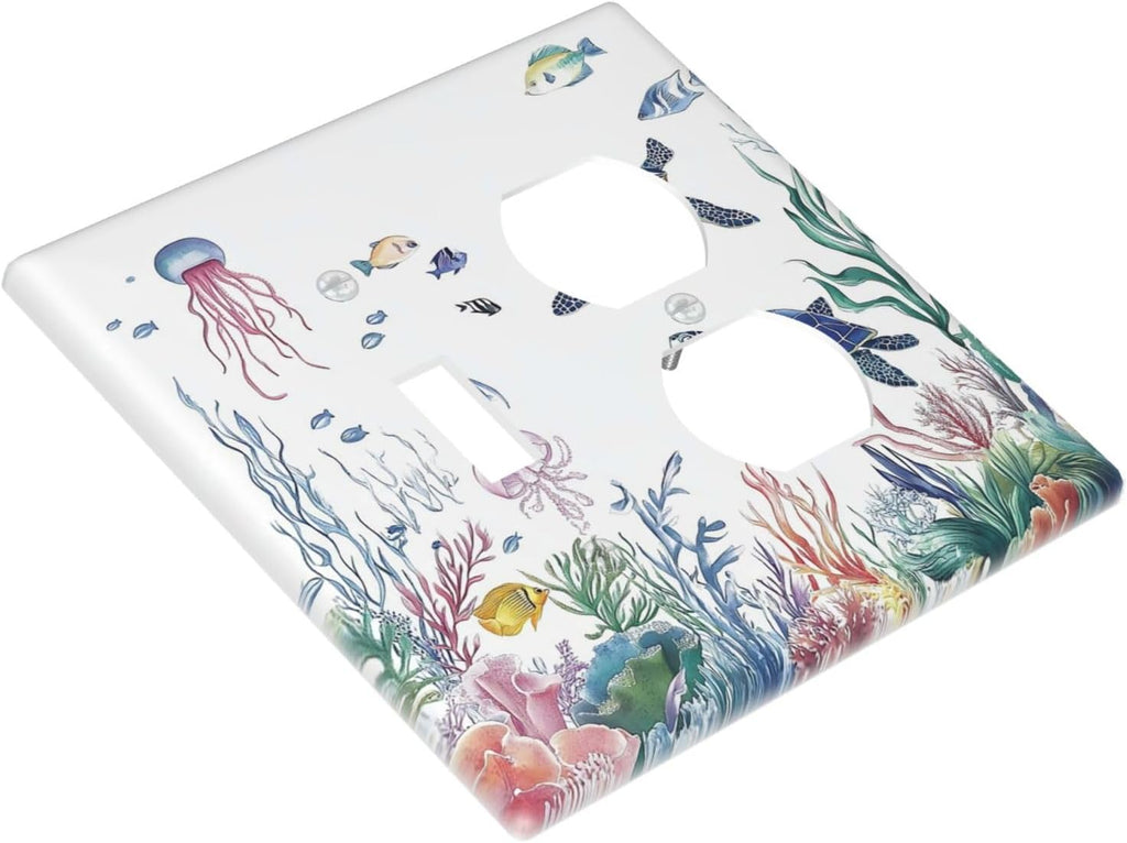 Blue Sea Turtle Ocean Fish Octopus Coral Wallplates 1 Toggle 1 Duplex Switch Plate Electrical Gfci Faceplate Decorative Light Switch Covers For Bathroom Kids Room Decor