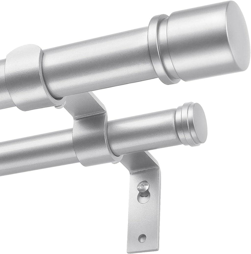 Double Curtain Rod 72 to 144 Inch, HOTOZON 1 Inch Heavy Duty Curtain Rods for Windows, Telescoping Double Drapery Rod with Simple Cap Finials, Silver