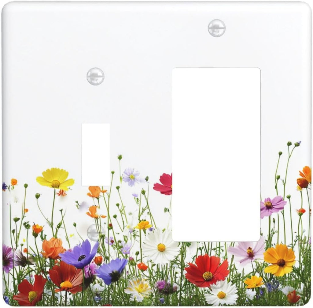 Outlet Covers Colorful Wildflowers Plant Floral Daisy 1 Toggle 1 Rocker Combination Decorative Wall Plate Electrical Switch Plates Light Switch Cover Plate For Bed Room Living Room Decor