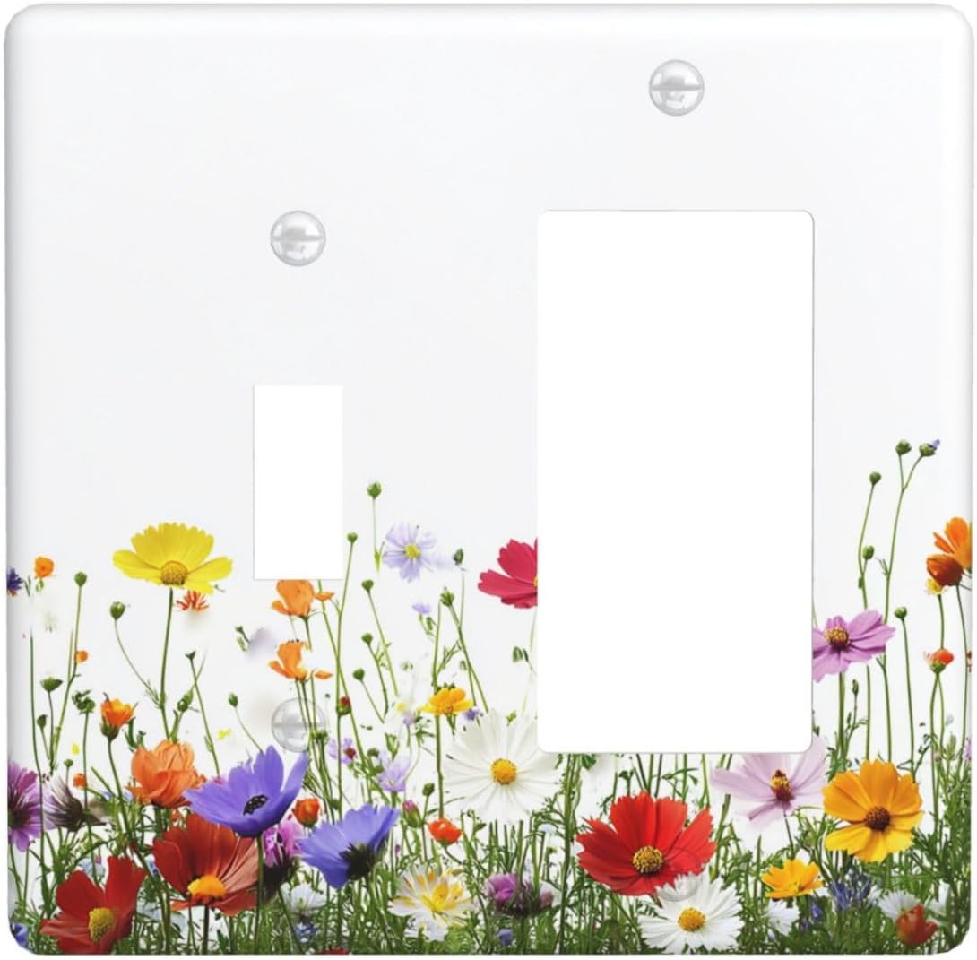 Outlet Covers Colorful Wildflowers Plant Floral Daisy 1 Toggle 1 Rocker Combination Decorative Wall Plate Electrical Switch Plates Light Switch Cover Plate For Bed Room Living Room Decor