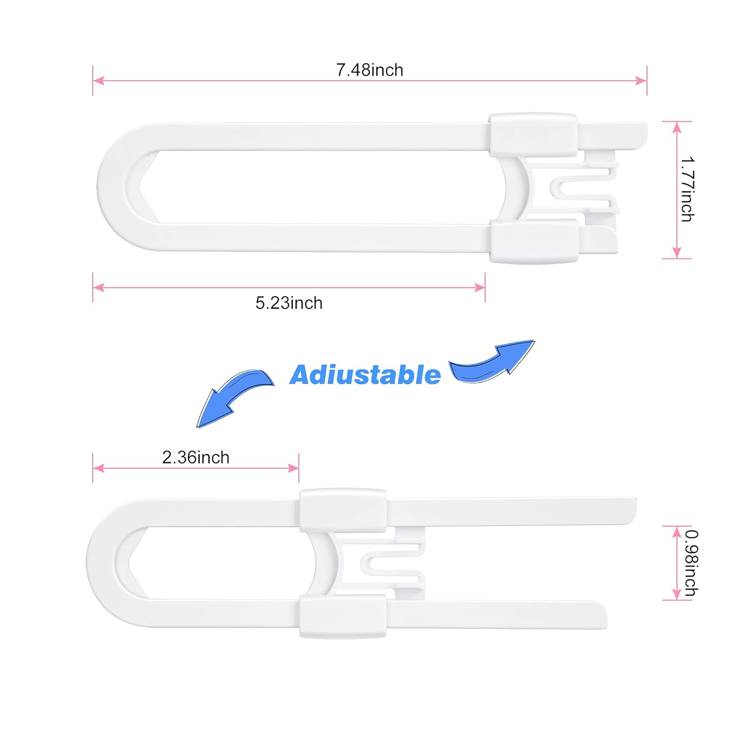 Vmaisi 8 Pack Baby Sliding Cabinet Locks - Adjustable U Shaped Child Safety Locks,Childproof Latches for Kitchen Bathroom Storage Cupboards Doors, Handles and Knobs White