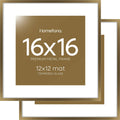 Homeforia 16x16 Picture Bronze Frames, High End Metal 16 x 16 Square Poster Frame with Mat 12 x 12 Photo, 16x16 Brass Frame Matted to 12x12 Print, 16by16 Thin Frames, Tempered Glass, Wall Kit, Set of 2