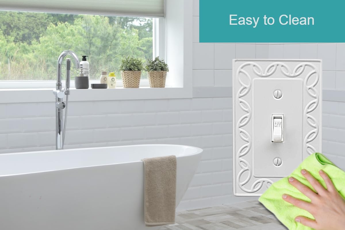 Single Toggle Light Switch Cover NovaBloom Metal Wall Plate, 4-Pack White 1 Gang, Light Switch Cover Decorative Wallplate, Durable