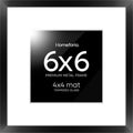 Homeforia 6x6 Black Picture Frame, High End Metal 6 x 6 Square Photo Frames with Mat 4 by 4, 6x6 Poster Frame Matted to 4x4 inch Print, 6by6 Wall or Tabletop Frames, Tempered Glass, Wall Kit, Set of 1