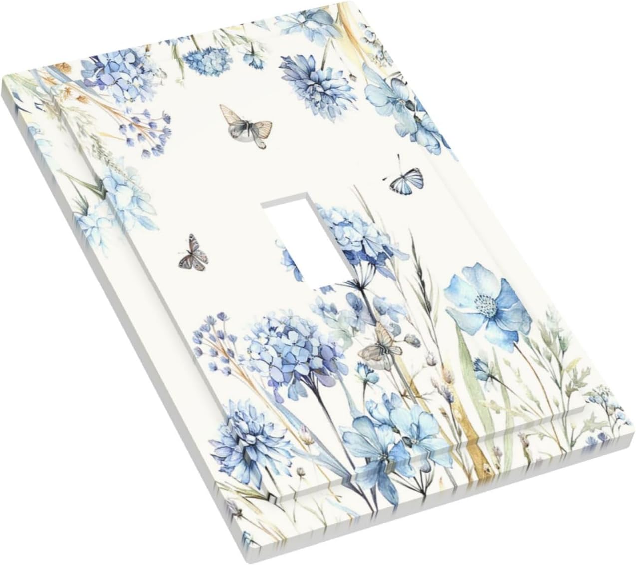 Decorative Light Switch Cover Blue Floral Hydrangea Plants 1 Gang Single Toggle Decorator Outlet Wall Plate Device Electrical Faceplate Switchplates for Bedroom Home Decor
