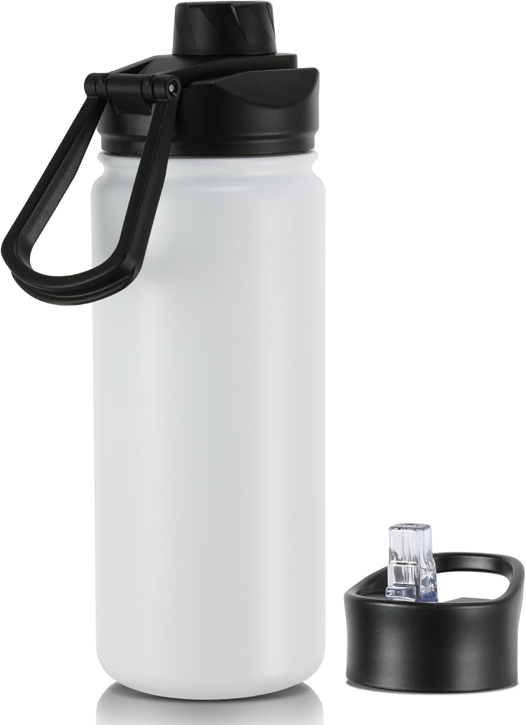 16 oz Insulated Water Bottle with Straw Lids, Stainless Steel Kids Water Bottles for School, Double Wall Vacuum Metal Water Bottle with Straw & Wide Mouth Lid, White 1 Pack