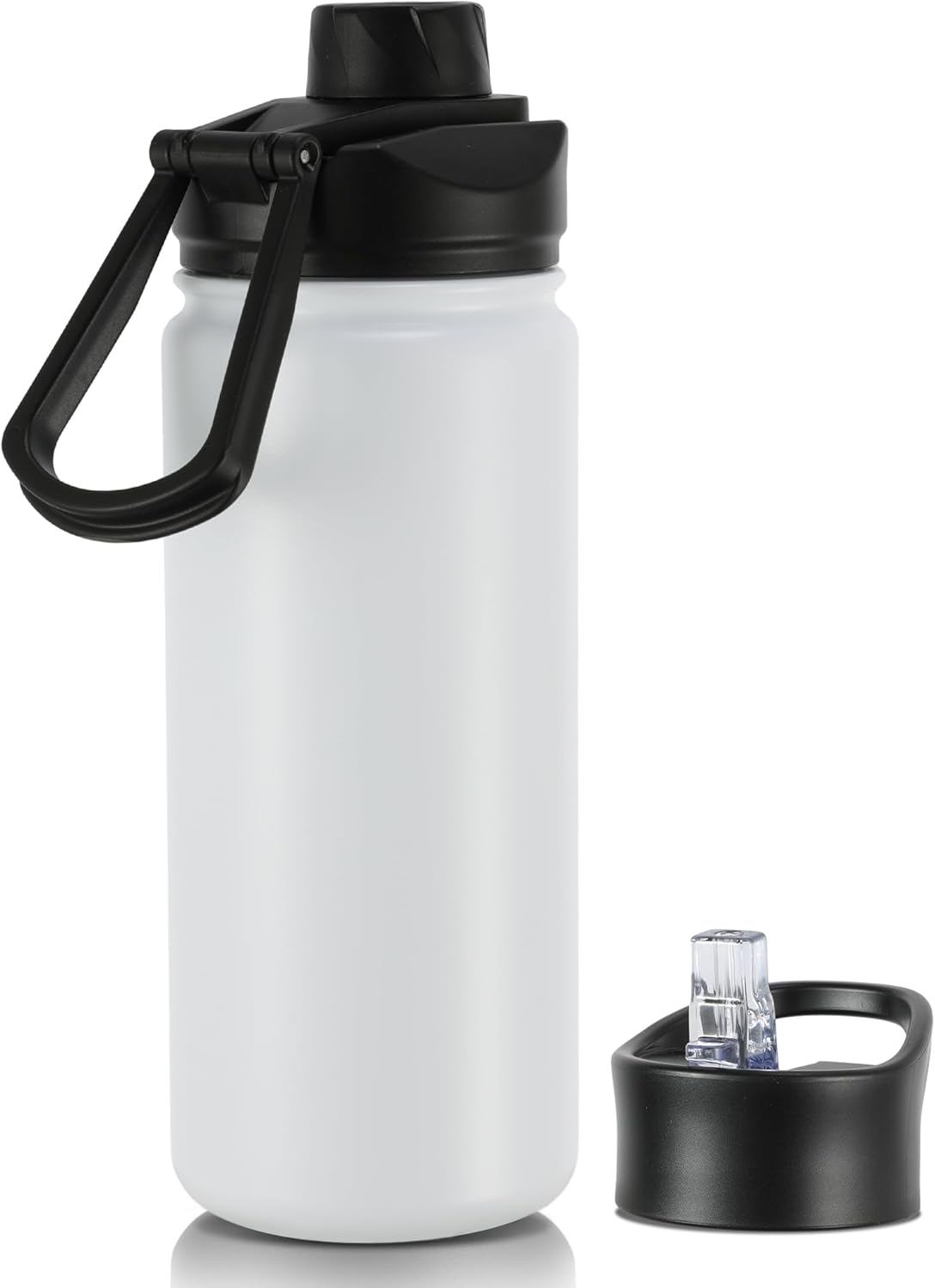 16 oz Insulated Water Bottle with Straw Lids, Stainless Steel Kids Water Bottles for School, Double Wall Vacuum Metal Water Bottle with Straw & Wide Mouth Lid, White 1 Pack