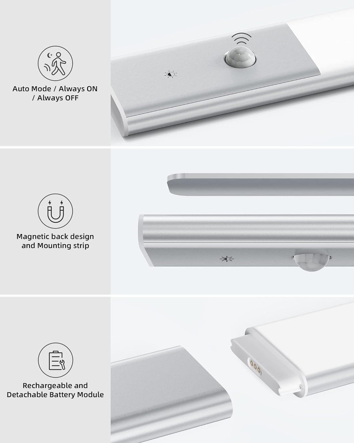EZVALO 48 LED Under Cabinet Lighting, Motion Sensor Closet Light with Detachable Battery, Wireless LED Magnetic Light for Kitchen, Wardrobe-15.8Inch