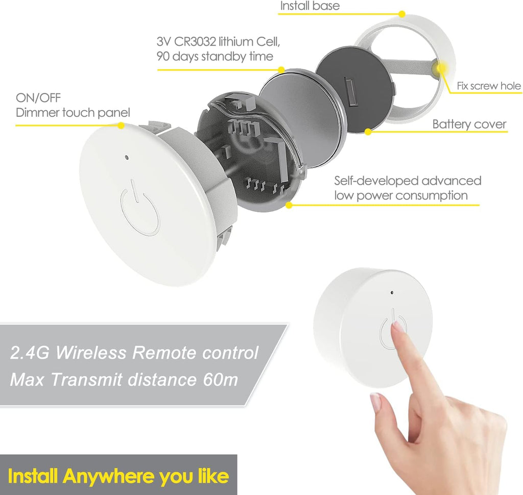 VST Under Cabinet Mini Panel Lighting 3PCS 3.94inch 12V 2.5W(Total 7.5W) with Wireless Dimmer Switch, Surface Mount Puck Light for Kitchen Van Truck Car Galley Downlight (Square White 4000K)