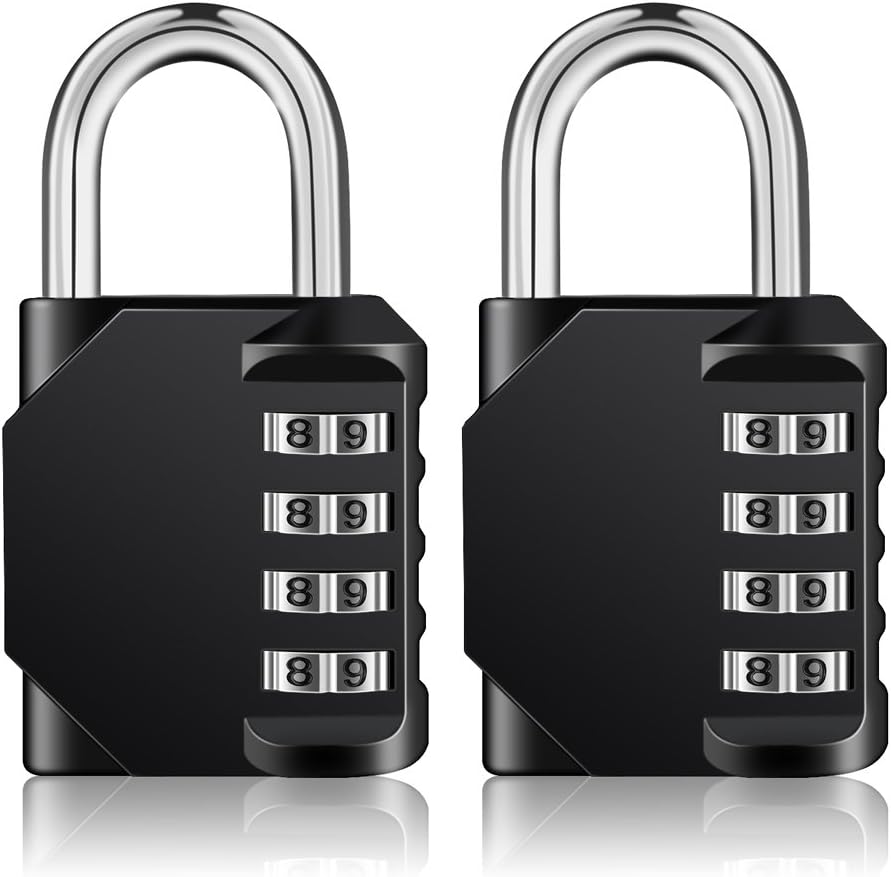 ZHEGE Combination Lock Outdoor 2 Pack, 4 Digit Resettable Weatherproof Combination Padlock for Gym, School, Gates, Doors, Hasps Storage (Black, 2Pack)