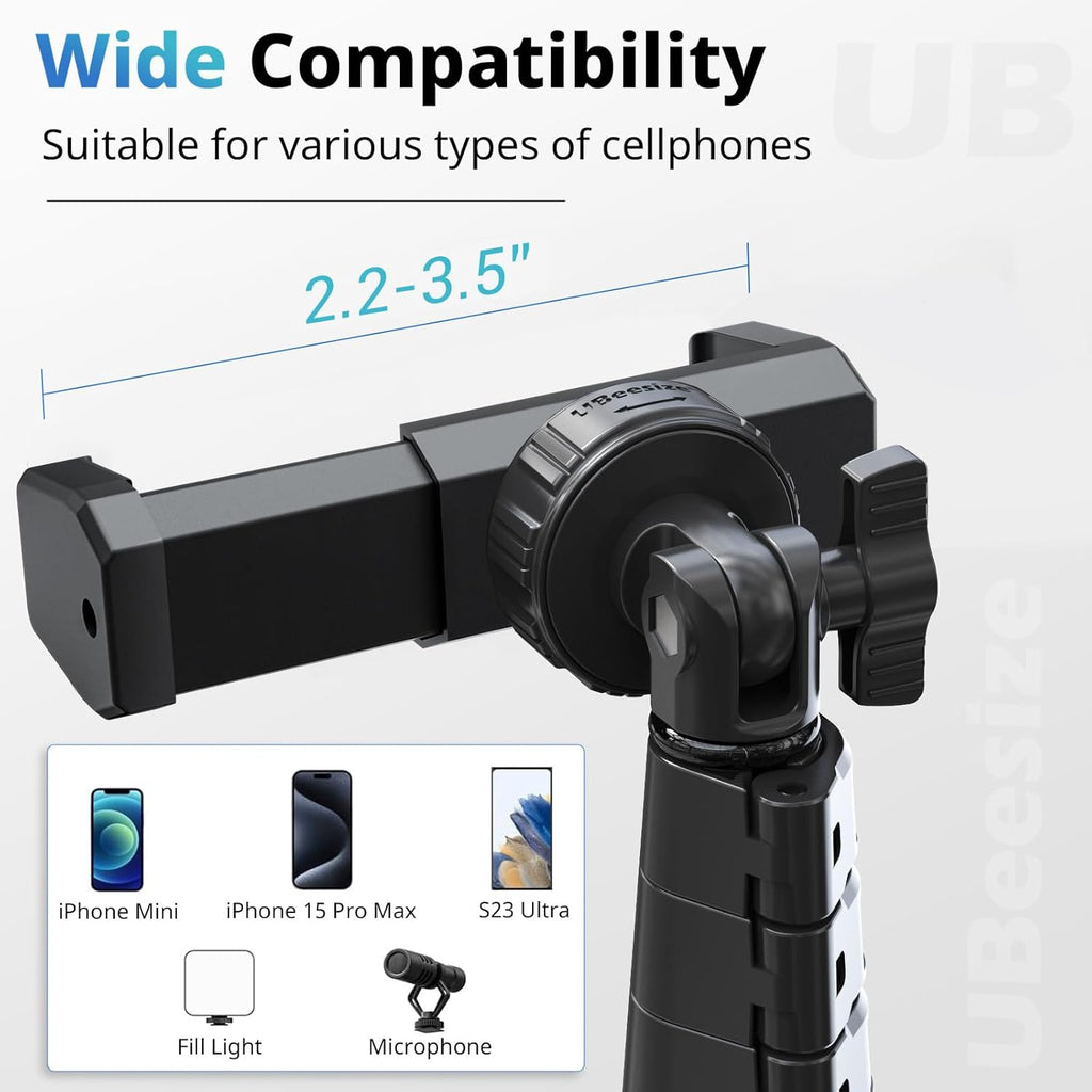 UBeesize 88’’ Flexible Phone Tripod with 14.95’’ Gooseneck, Remote and Phone Holder, Overhead Cell Phone Stand＆Selfie Stick for Video Recording, Compatible with iPhone Android Phone, Camera Black