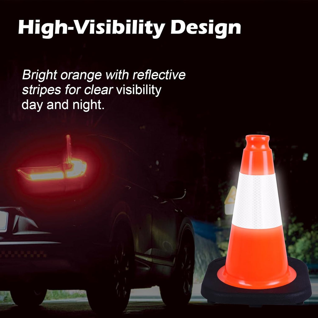 4 Pack 12 Inch Orange PVC Traffic Cones Black Base Stable Durable, Sport Training Soccer Practice Kids Safety Markers Indoor Outdoor Use (4, Orange, 12 Inch)