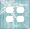 Decorative Outlet Covers Starfish Teal Wood Board Nautical 2 Gang Light Switch Cover Plate Double Duplex Wall Plates for Electrical Outlets Switch Plate Covers for Bedroom Home Decor
