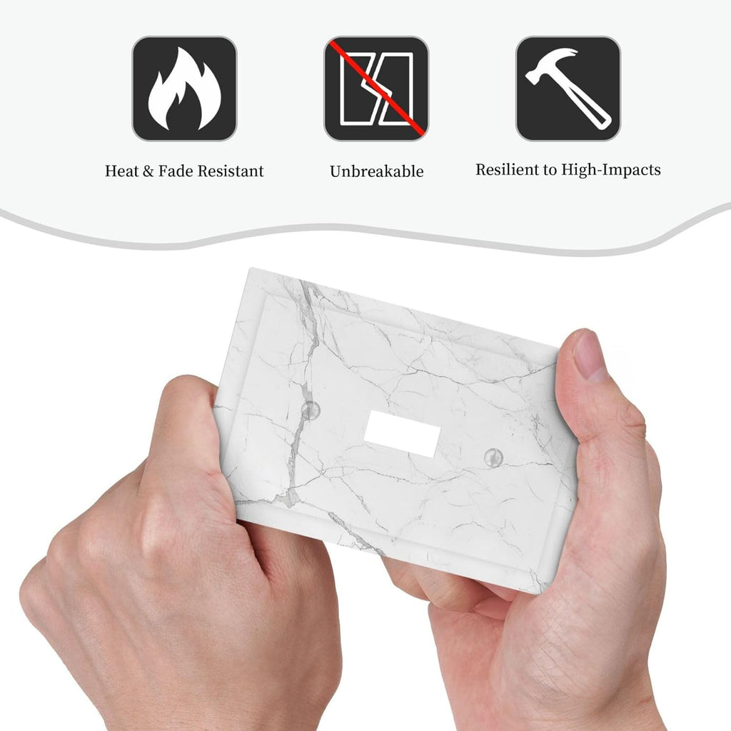 Decorative Light Switch Cover White Grey Abstract Modern Marble 1 Gang Single Toggle Device Electrical Faceplate Switchplates Decorator Outlet Wall Plate for Bathroom Kitchen Decor