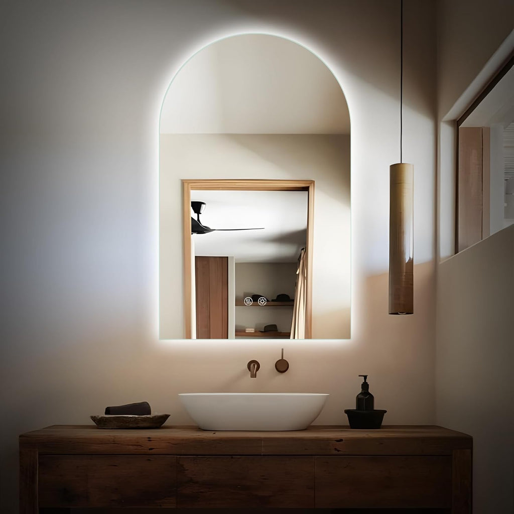 Niccy Arched LED Bathroom Mirror, 48x30 Inch Arch Frameless Backlit Mirrors for Wall Arched Lighted Vanity Mirrors Defogger and 3 Color, Explosion-Proof, HD Glass and IP65 Waterproof