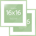 Homeforia 16x16 Picture Frame Sage Green, High End Metal 16 x 16 Square Poster Frames with Mat 12 x 12 Photo, 16x16 Frame Matted to 12x12 Art, 16by16 Hanging Frames, Tempered Glass, Wall Kit, Set of 2