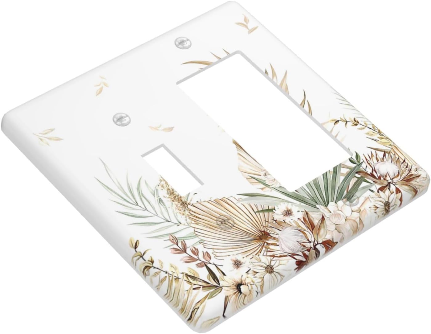 Outlet Covers Boho Leaves Watercolor Tan Leaf Floral Plant 1 Toggle 1 Rocker Combination Decorative Wall Plate Light Switch Cover Plate Electrical Switch Plates for Bedroom Home Decor