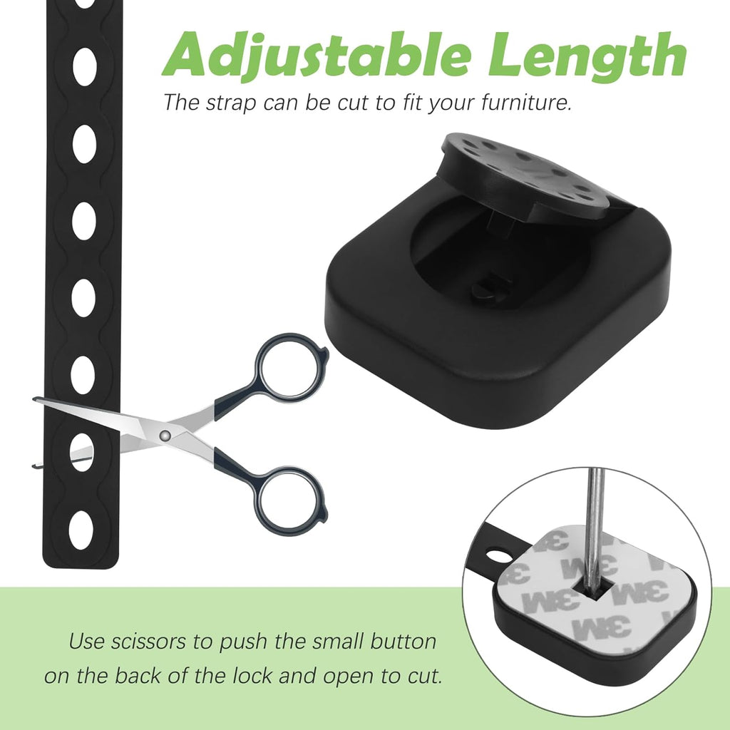 Songaa Child Safety Cabinets Strap Locks 2 Pack - Adjustable Baby Proofing Cabinet Latches for Drawers, Oven, Dishwasher, Fridge, Toilet Seat, Trash Can, with 3M Adhesive Pads - Black