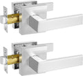 Square Passage Door Lever, Heavy Duty Interior Door Handles for Hallway& Closet Non-Locking Door Knob in Satin Nickel Keyless Door Lockset for Right & Left Side Door, 2 Pack