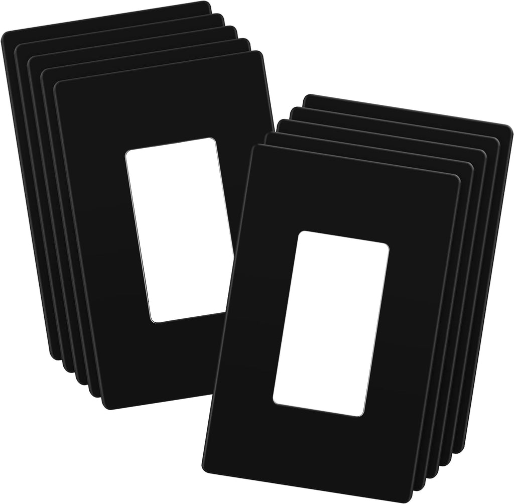 LIDER Matte Finish Decorator Switch Cover, Screwless Wall Plate, Mid-Size 1-Gang 4.88" x 3.11", Unbreakable Polycarbonate Thermoplastic, UL Listed, LSWP-31M-BK10P, Black, 10 pack