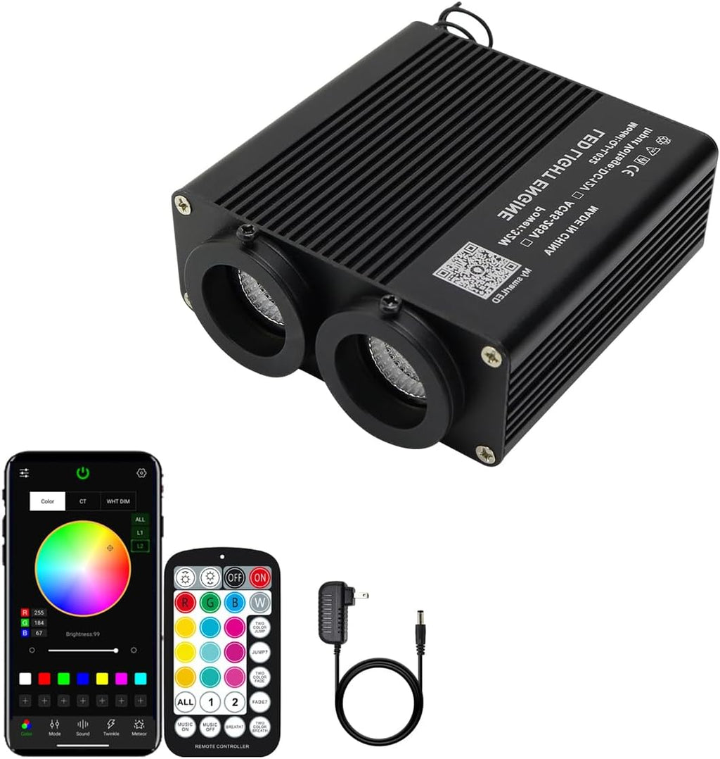 AZIMOM Dual Color 32W Sound Activated Fiber Optic Light Source RGBW Light Box Engine Diver Bluetooth/RF Remote Control Music Sensor Mode for Car Home Star Ceiling Decoration
