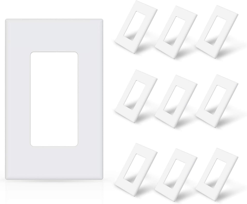 ELEGRP 1-Gang Screwless Decorator Wall Plates, Standard Size Unbreakable Thermoplastic Faceplate Cover for Decorator Receptacle Outlet Switch, UL Listed (10 Pack, Glossy White)
