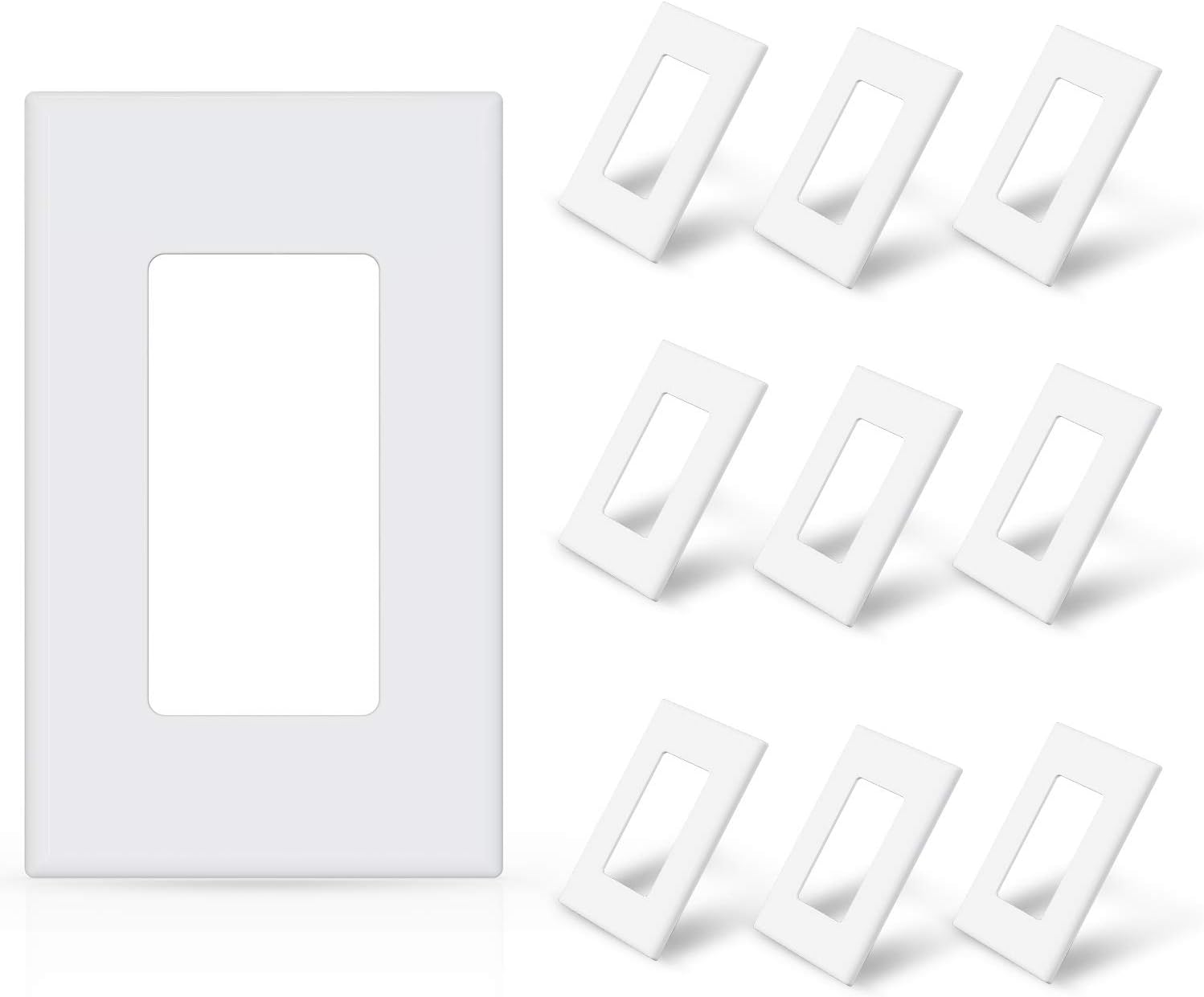 ELEGRP 1-Gang Screwless Decorator Wall Plates, Standard Size Unbreakable Thermoplastic Faceplate Cover for Decorator Receptacle Outlet Switch, UL Listed (10 Pack, Glossy White)