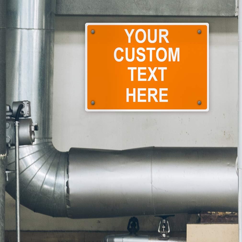 Aluminum Weatherproof Metal Sign Multiple Sizes Custom Personalized Text Here Orange White Warning Horizontal Street Signs 14x10Inches