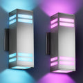 KIZON Smart RGB Outdoor Wall Light Dusk to Dawn, Voice & App Control Smart Porch Lights, Dimmable Up and Down Wall Sconce Stainless Steel Waterproof Exterior Light Fixture, Works with Alexa, 2 Pack